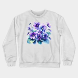 Watercolor Violets Purple Pansy Watercolor Painting Crewneck Sweatshirt